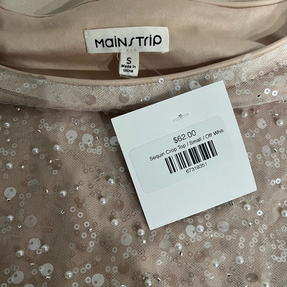 Main Strip Sequin & Pearl Blouse Top Off White/Champagne Short Sleeve Small NWT - Picture 10 of 15